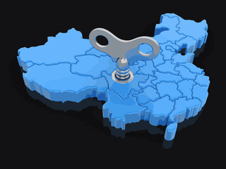 Poster - Map of China with winding key. Image with clipping path.