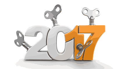 Poster - New Year 2017 with winding keys. Image with clipping path.