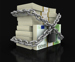 Poster - Pile of Euro and lock. Image with clipping path