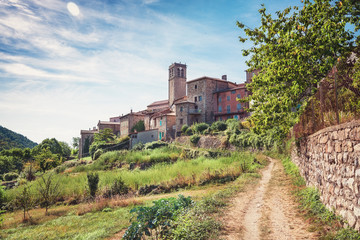 On top of the mountain the municipality of Antraigues-sur-Volane in the Ardeche region