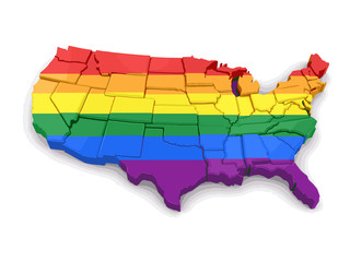 Poster - Map of USA with LGBT flag. Image with clipping path.