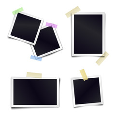Wall Mural - Vector Collection of blank photo frames sticked on duct tape to white background. Template mockups for design.
