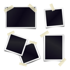 Wall Mural - Vector Collection of blank photo frames sticked on duct tape to white background. Template mockups for design.