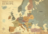 Fototapeta Mapy - Map of Europe with capitals - Vintage texture - English/US language - Vector CMYK