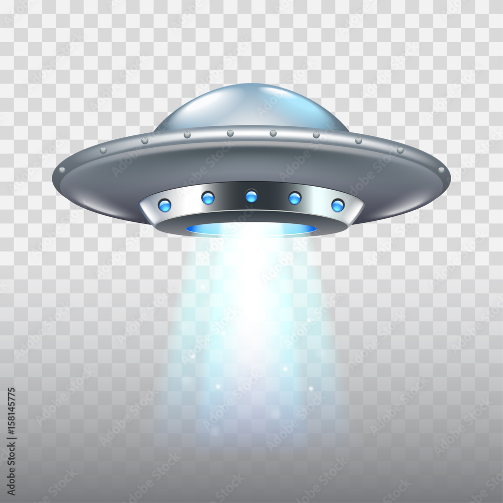 Ufo flying spaceship isolated on white vector - obrazy, fototapety, plakaty 