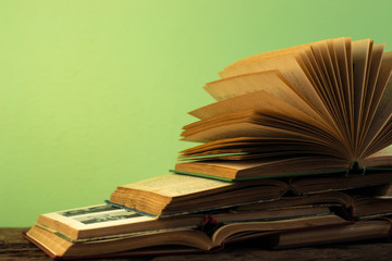 Poster - Books on an old wooden table
