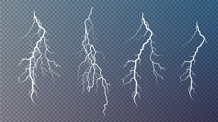 Wall Mural - set of lightnings. magic and bright lighting effects.