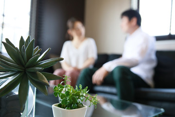 Poster - 観葉植物と会話する男女のイメージ
