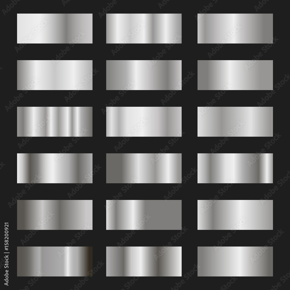 Set of silver gradient background vector texture metallic illustration ...