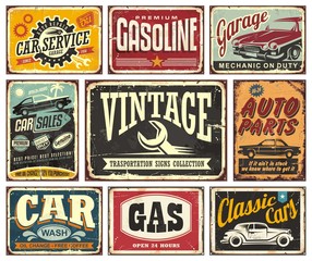 vintage transportation signs collection for car service