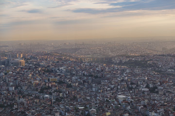 Wall Mural - Istanbul view from air shows us amazing sunset scene