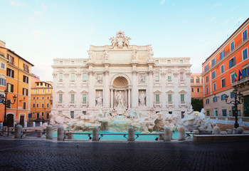 Wall Mural - restored Fountain di Trevi in Rome in soft sunrise light, Italy, retro toned