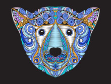 Embroidery Ethnic Patterned Ornate Head Of Polar Bear. 
