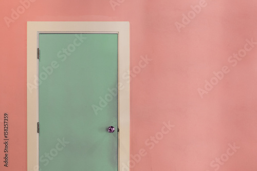 Empty Entry Green Mint Door And Light Pink Wall Pastel Tone