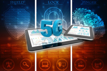 Poster - 3d rendering 5g network 5g connection with data