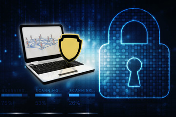 Poster - 3d rendering laptop with shield 
