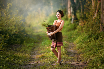 Wall Mural - Peasant girl Thailand