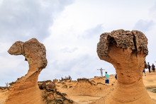 Natural Rock Formation At Yehliu Geopark, Taiwan. This Rock Formation Landscape Is One Of Most Famous Wonders In The World