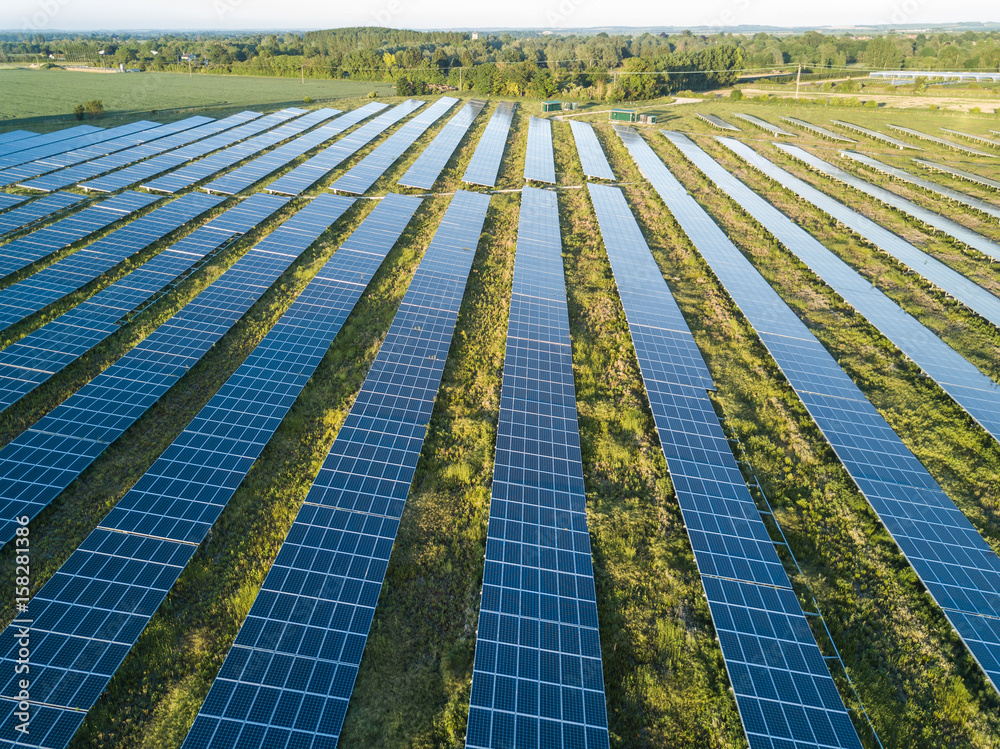 An aerial view of a solar farm set in the english countryside Stock ...