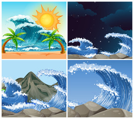 Wall Mural - Ocean scenes with big waves day and night