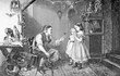 © acrogame - Taxidermist entertaining two little girls in his workshop, XIX century engraving