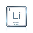 Symbol of chemical element lithium as seen on the Periodic Table of the Elements, including atomic number and atomic weight.