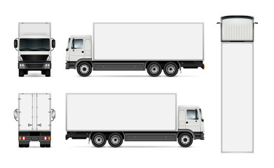 Wall Mural - Semi truck template for car branding and advertising. Isolated cargo vehicle set on white. All layers and groups well organized for easy editing and recolor. View from side, front, back, top.