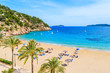 View of beautiful beach and sea bay in Cala San Vicente, Ibiza island, Spain