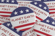 © cbies - USA Environment Protection Badges: Pile of Planet Earth First Buttons With US Flag, 3d illustration