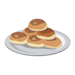 Sticker - breakfast buns on plate bakery tasty vector illustration