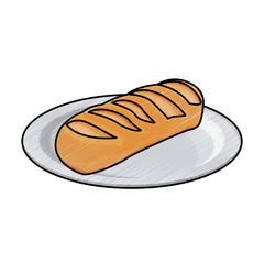 Sticker - breakfast food bread wheat grain with plate vector illustration