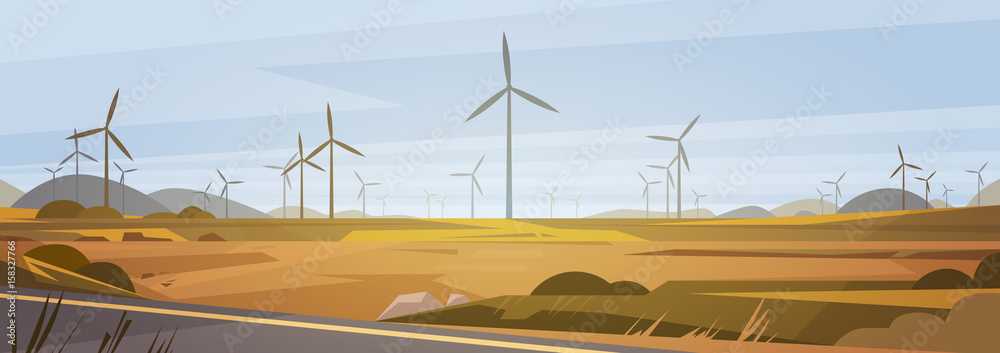 Wind Turbine Energy Renewable Station Nature Background Flat Vector ...