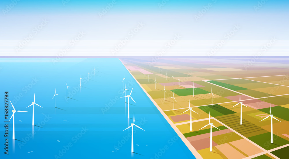 Wind Turbine Energy Renewable Water Station Field Background Flat ...