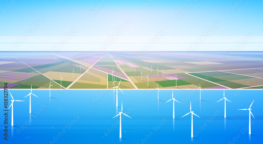 Wind Turbine Energy Renewable Water Station Field Background Flat ...