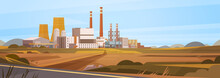 Factory Building Nature Pollution Plant Pipe Waste Banner Flat Vector Illustration