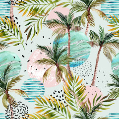Wall Mural - Abstract summer tropical palm tree background.