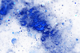 Fototapeta  - Bright splash. Abstract blue drops and sparkles on white background. Fantasy fractal texture. Digital art. 3D rendering.