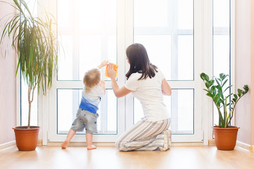 happy family do the cleaning