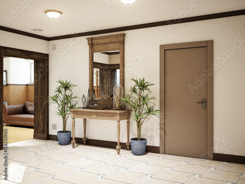 Spacious Hall Basement Colonial Terranean Style Interior Design Spacious Hall Basement Colonial Terranean Style Interior Design Bright Room With Vintage Furniture Beige Aged Travertine Stone Tiles On Floor White