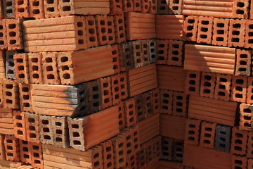 Canvas Print - brick block building material in construction site industry