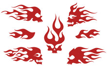 Red Silhouettes Of Flaming Skulls