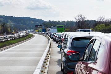 Traffic jam on highway during rush hour