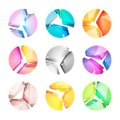 Aufkleber - Vector logos set, putting together abstract geometric bright and colored shapes. Technology logo, digital world and technological progress.