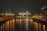 Fototapeta  - Moscow river and the Moscow Kremlin at night.