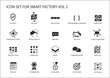 Smart factory vector icons like process flow, disruption, 3D printing, embedded system