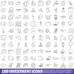 Poster - 100 investment icons set, outline style