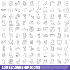 Poster - 100 leadership icons set, outline style