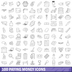 Poster - 100 paying money icons set, outline style