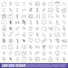 Poster - 100 seo icons set, outline style