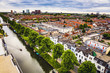 Utrecht city from top. General view from hight point at summer evening.